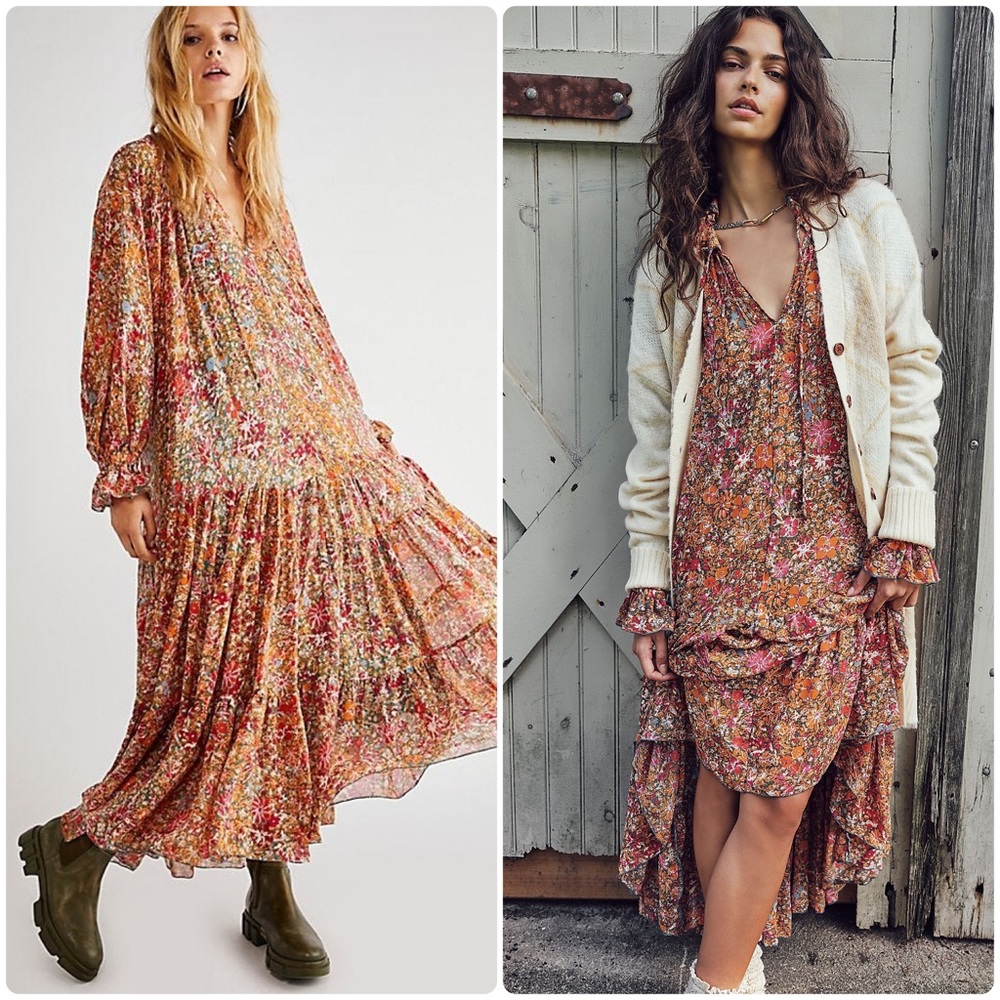 FREE PEOPLE Feeling Groovy Floral Maxi Dress - Emerald